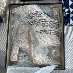 Betsey Johnson Women's Cady Evening Booties-Silver Rhinestone